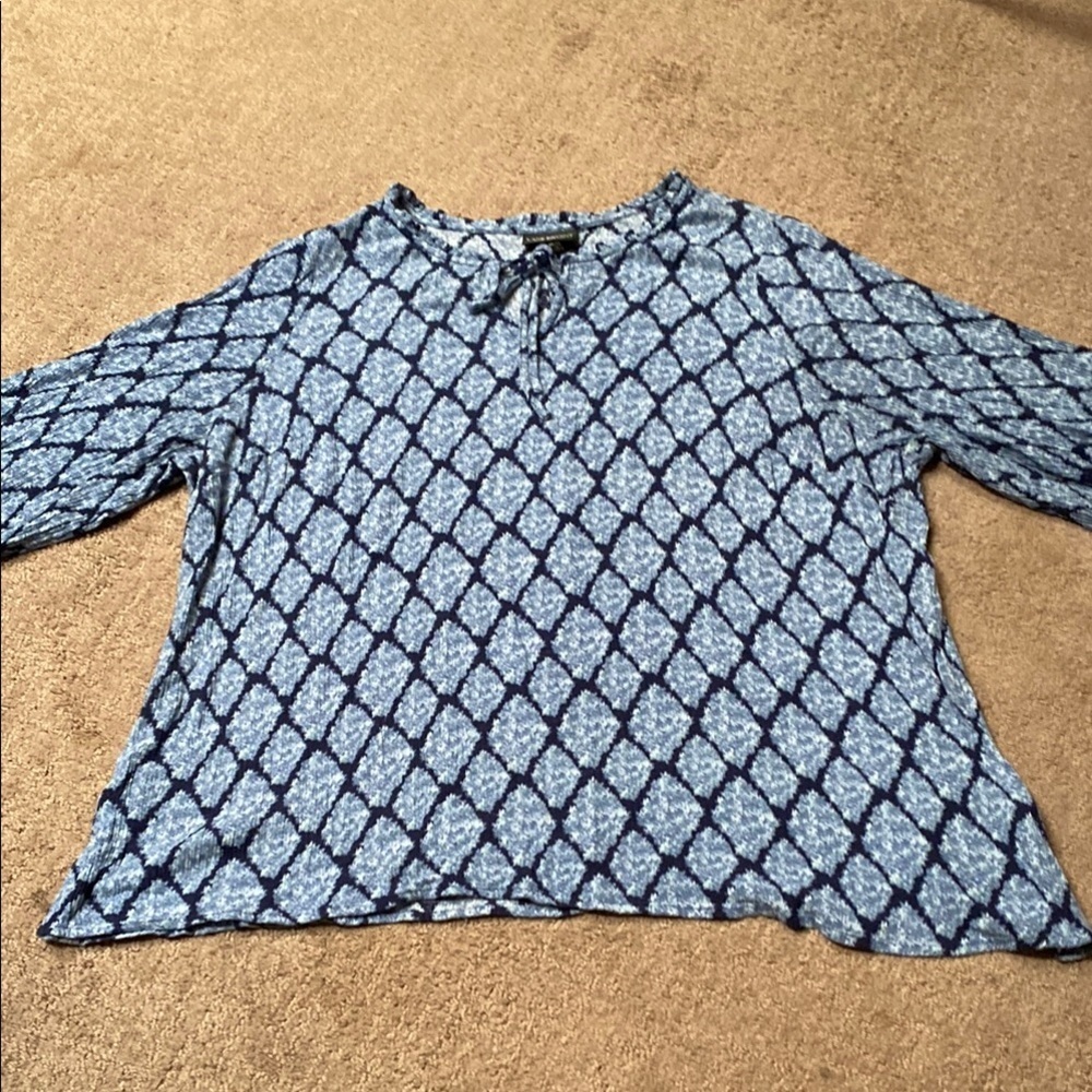 Boxy Blue 3/4 Sleeve Size 20 Blouse with Geometric Pattern Fairycore Office